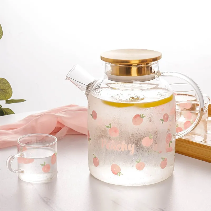 Kawaii Peach Glass Kettle and Cups Set