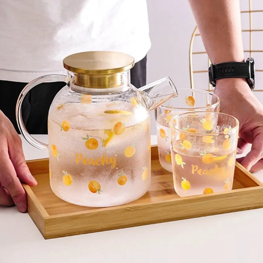 Kawaii Peach Glass Kettle and Cups Set