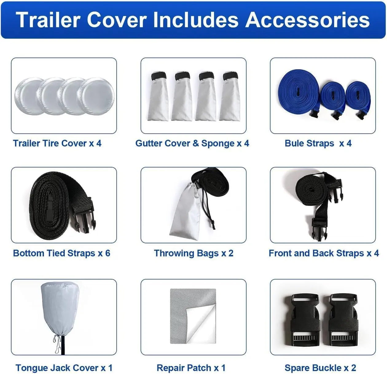 Kayme 300D Oxford Travel Trailer RV Cover, Tearproof Waterproof Windproof 31-34ft Camper Cover, RV Tarp Anti-UV Snowproof with Zipper Door, Wind Protector Straps，4 Tire Covers, and Jack Cover.