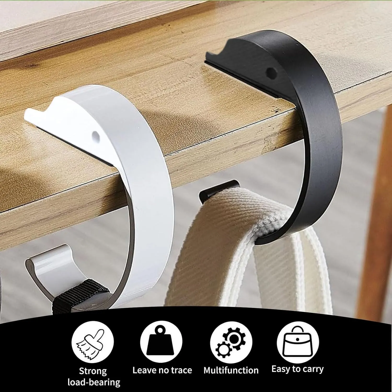 KIBBEH 2PCS Purse Hook for Table Purse Hanger for Desk Portable Desk Bag Hook Non-Slip Purse Holder for Table High-Strength Alloy Material for Durability Hangers for Table for Heavy Loads(White)