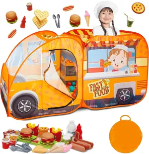 Kiddzery Food Truck Play Tent - 54 Pc. Food Set Pop Up Playhouse - Pretend Play Toys for Toddlers - Ball Pit Playset - Indoor & Outdoor Toy Tents for Kids - Trucks for Boys & Girls