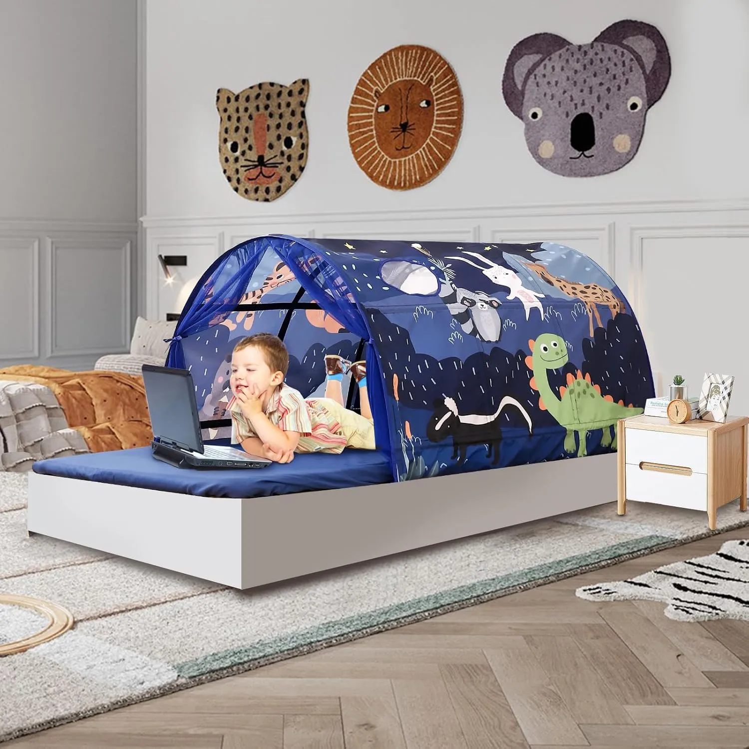 Kids Bed Tent Twin Beds -Zoos Wonder Play Tents Boys Girls Ventilated Indoor Play Tent Children Promotes Independent Play, Stimulates Imagination Set-Up Playhouse (Zoos)