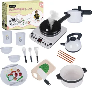 Kids Kitchen Playset - Realistic Steaming Pan, Pretend Stove Toy Set with Play Kitchen Accessories - With Fruits, Vegetables, Kettle, Frying Pan, Cook Pot, Pressure Cooker - For Children Ages 3  Years
