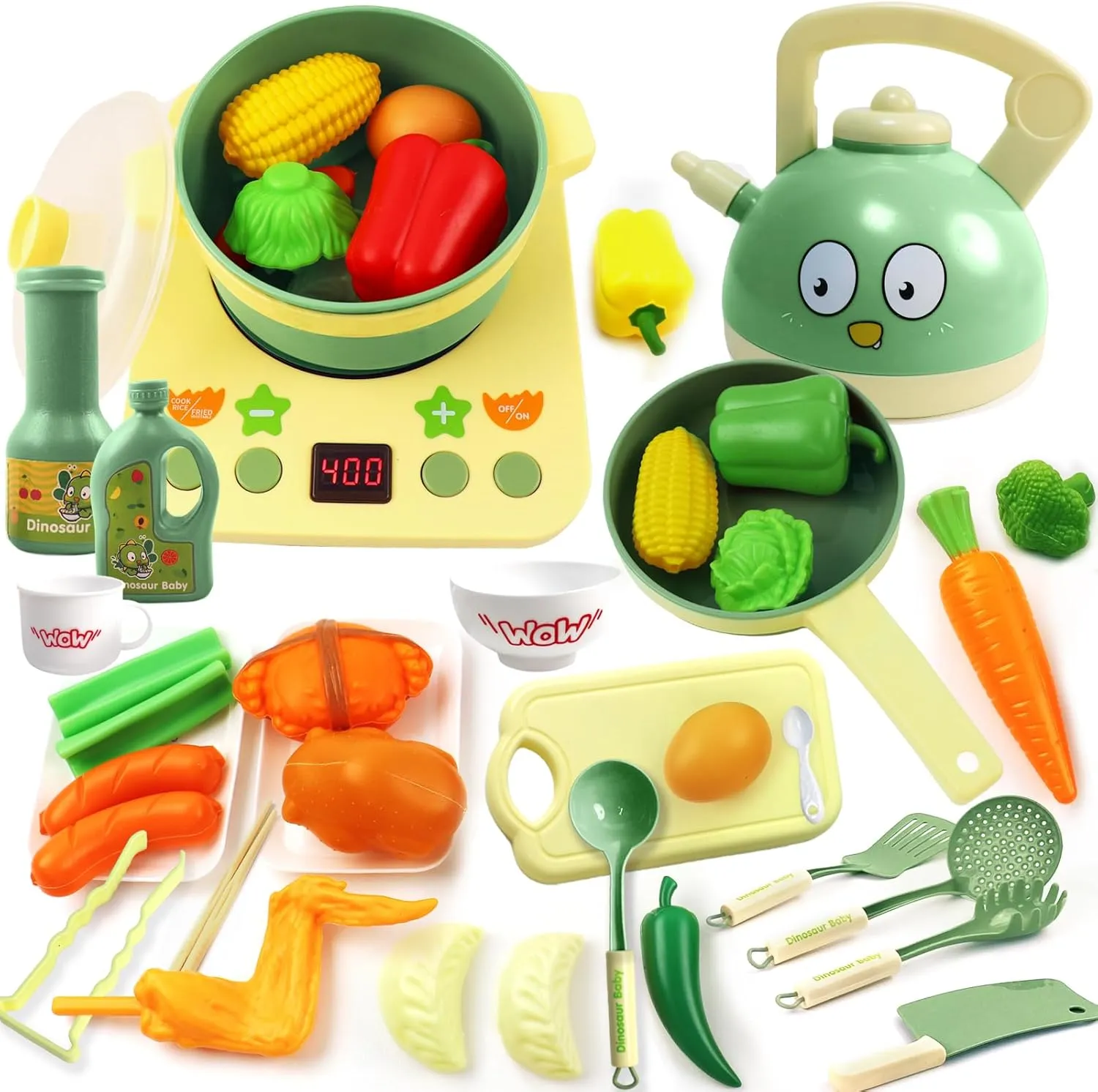 Kids Play Kitchen Accessories, Pretend Play Toys for Kitchen, Play Pots and Pans Sets for Kids Kitchen, Toddler Cooking Set for Boys and Grils Aged 3 4 5 6(Green)