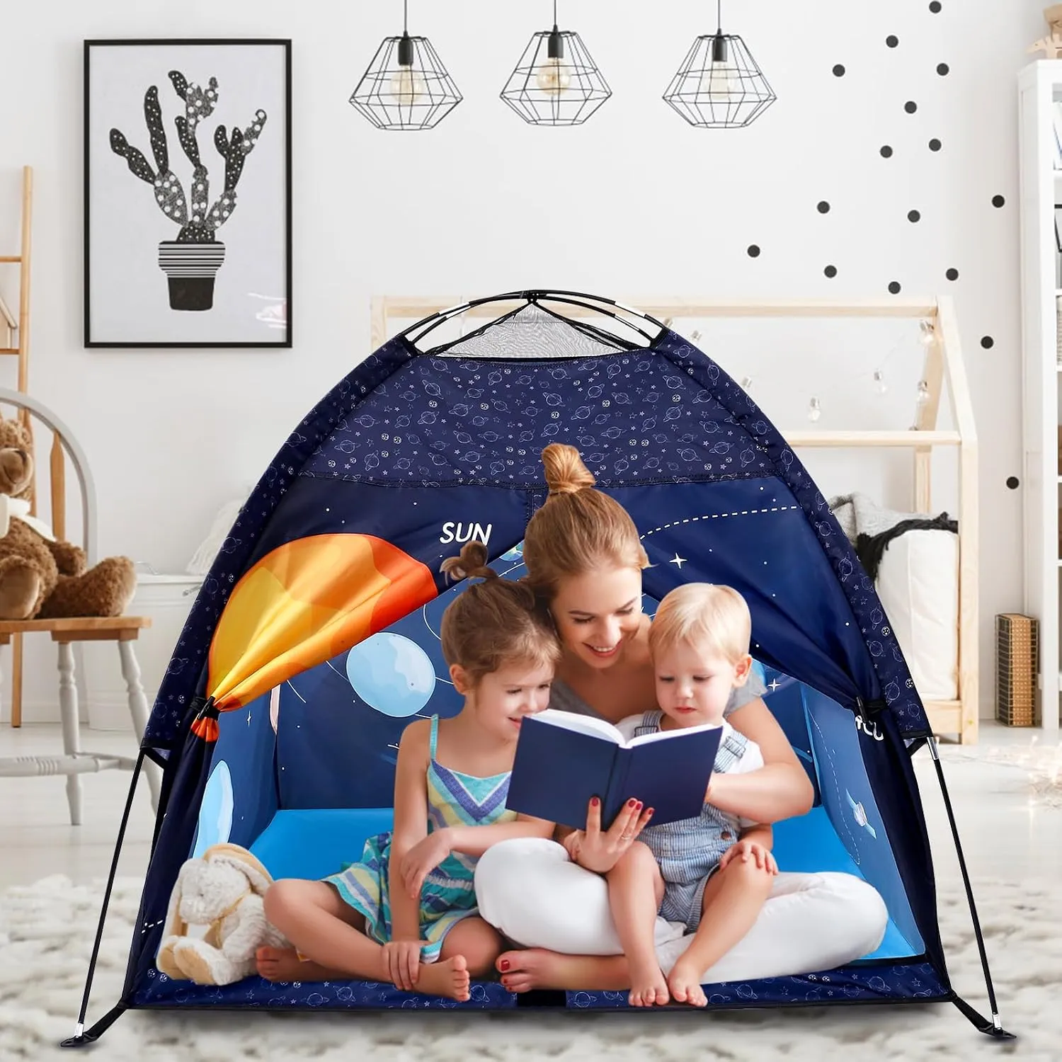Kids Play Tent Lucky Castle Playhouse for Boys and Girls Easy Fun Dome Tent Camping Playground Pop Up Tent for Kids Indoor and Outdoor Imaginative Play Perfect Kid's Gift (Solar System)