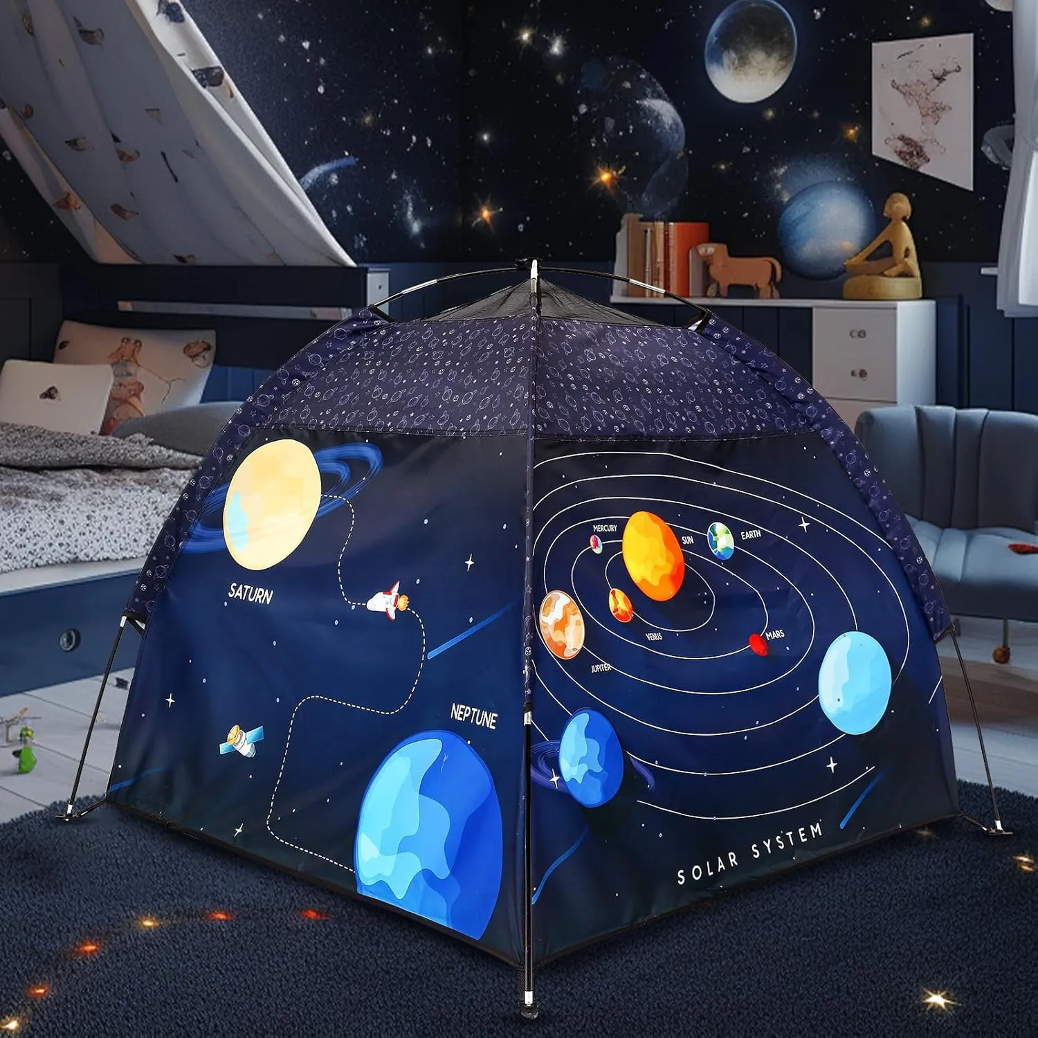 Kids Play Tent Lucky Castle Playhouse for Boys and Girls Easy Fun Dome Tent Camping Playground Pop Up Tent for Kids Indoor and Outdoor Imaginative Play Perfect Kid's Gift (Solar System)