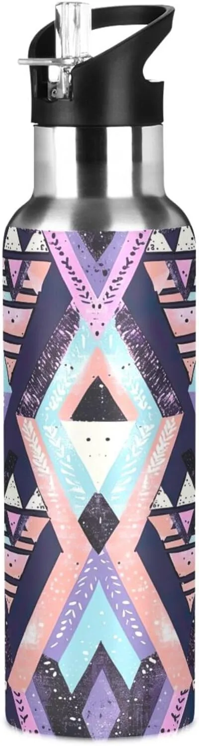Kigai Abstract Pattern Insulated Water Bottle with Straw Lid BPA-Free 20 oz Double Wall Vacuum Stainless Steel Leakproof Sports Water Bottle for Travel Fitness Gym