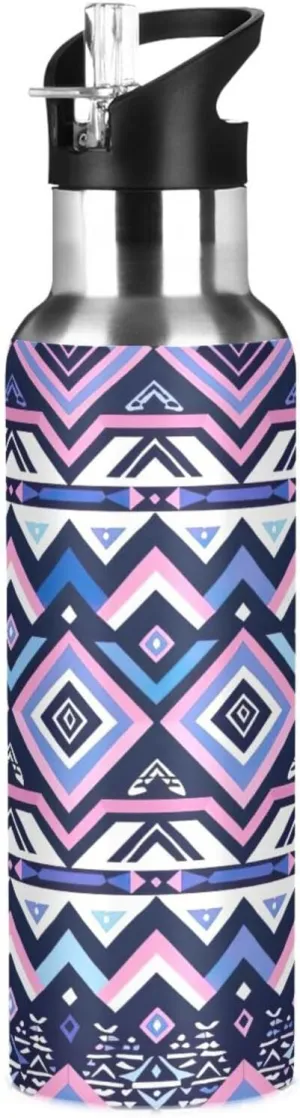 Kigai Bohemian Insulated Water Bottle with Straw Lid BPA-Free 20 oz Double Wall Vacuum Stainless Steel Leakproof Sports Water Bottle for Travel Fitness Gym