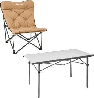 KingCamp Padded Oversized Camping Chair and Camping Table Folding Portable Table Aluminum Roll Up Lightweight Foldable Large Camp Table for Indoor Outdoor Picnic Backyard, 53.5"X27.5"