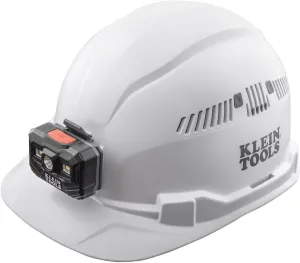 Klein Tools 60113RL Hard Hat, Rechargeable Headlamp, Vented, Cap Style, Padded Self-Wicking Odor-Resistant Sweatband, White