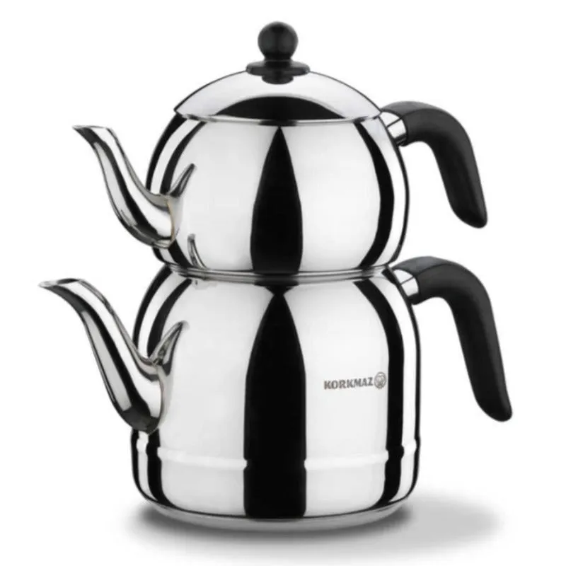 Korkmaz A194 Retro Stainless Steel Teapot Set, 1.16 2.64 qt