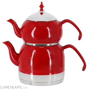Korkmaz Rena 1.1 Liter Tea Pot and 2.4 Liter Kettle Set in Red