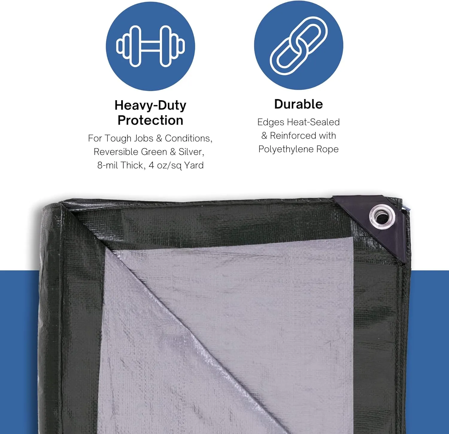 Kotap 10 x 20 Ft. Heavy-Duty Protection/Coverage Tarp, 8-mil, Reversible, Multi-Use, Waterproof, Green-Silver, (TGS-1020)