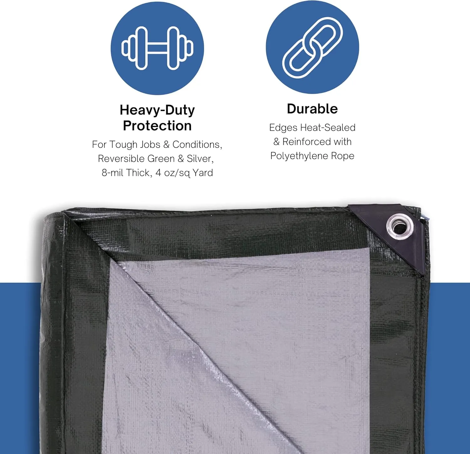 Kotap 20 x 20 Ft. Heavy-Duty Protection/Coverage Tarp, 8-mil, Reversible, Multi-Use, Waterproof, Green-Silver, (TGS-2020)