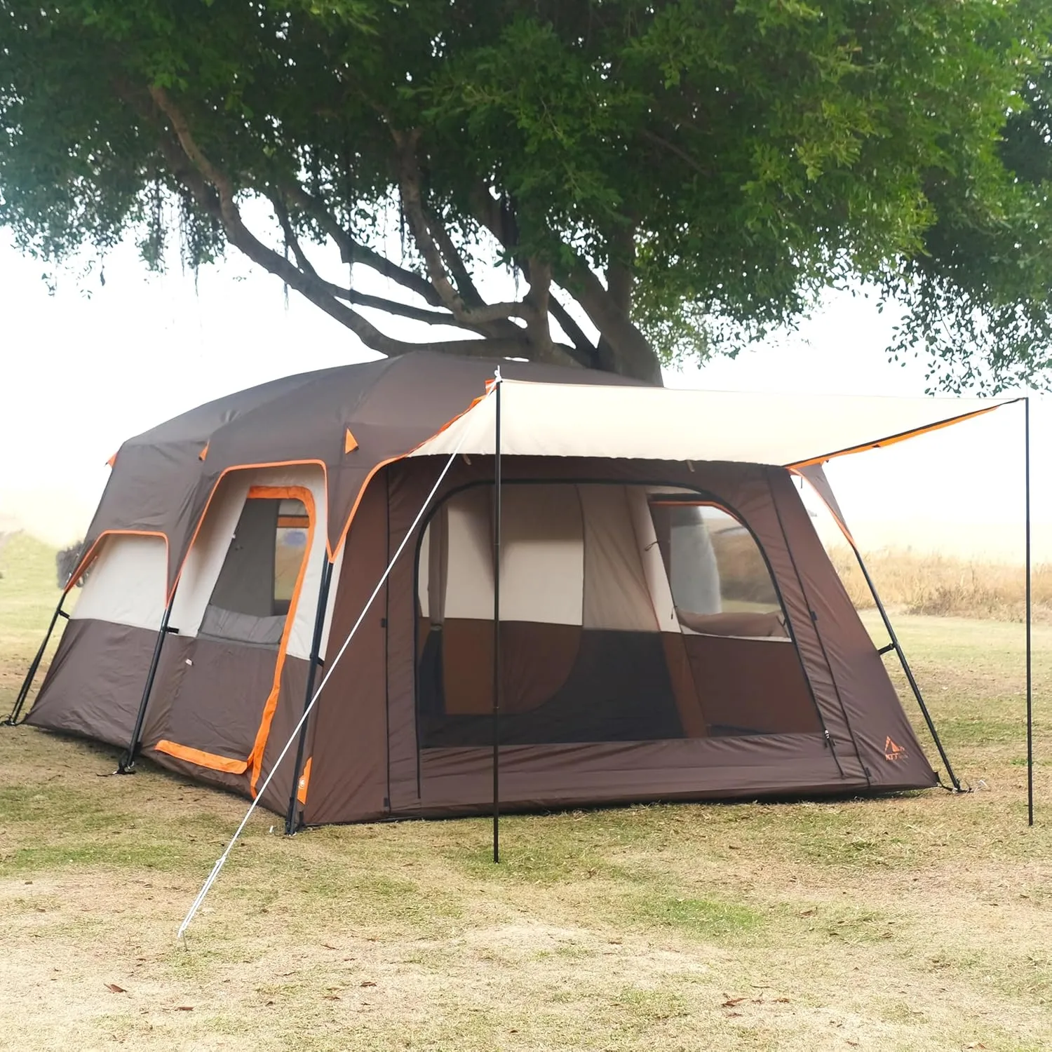 KTT Extra Large Tent 10-12-14 Person(B),Family Cabin Tents,2 Rooms,3 Doors and 3 Windows with Mesh,Straight Wall,Waterproof,Double Layer,Big Tent for Outdoor,Picnic,Camping,Family Gathering