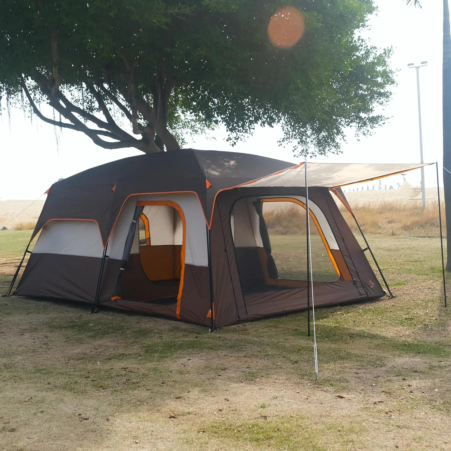 KTT Extra Large Tent 10-12-14 Person(B),Family Cabin Tents,2 Rooms,3 Doors and 3 Windows with Mesh,Straight Wall,Waterproof,Double Layer,Big Tent for Outdoor,Picnic,Camping,Family Gathering