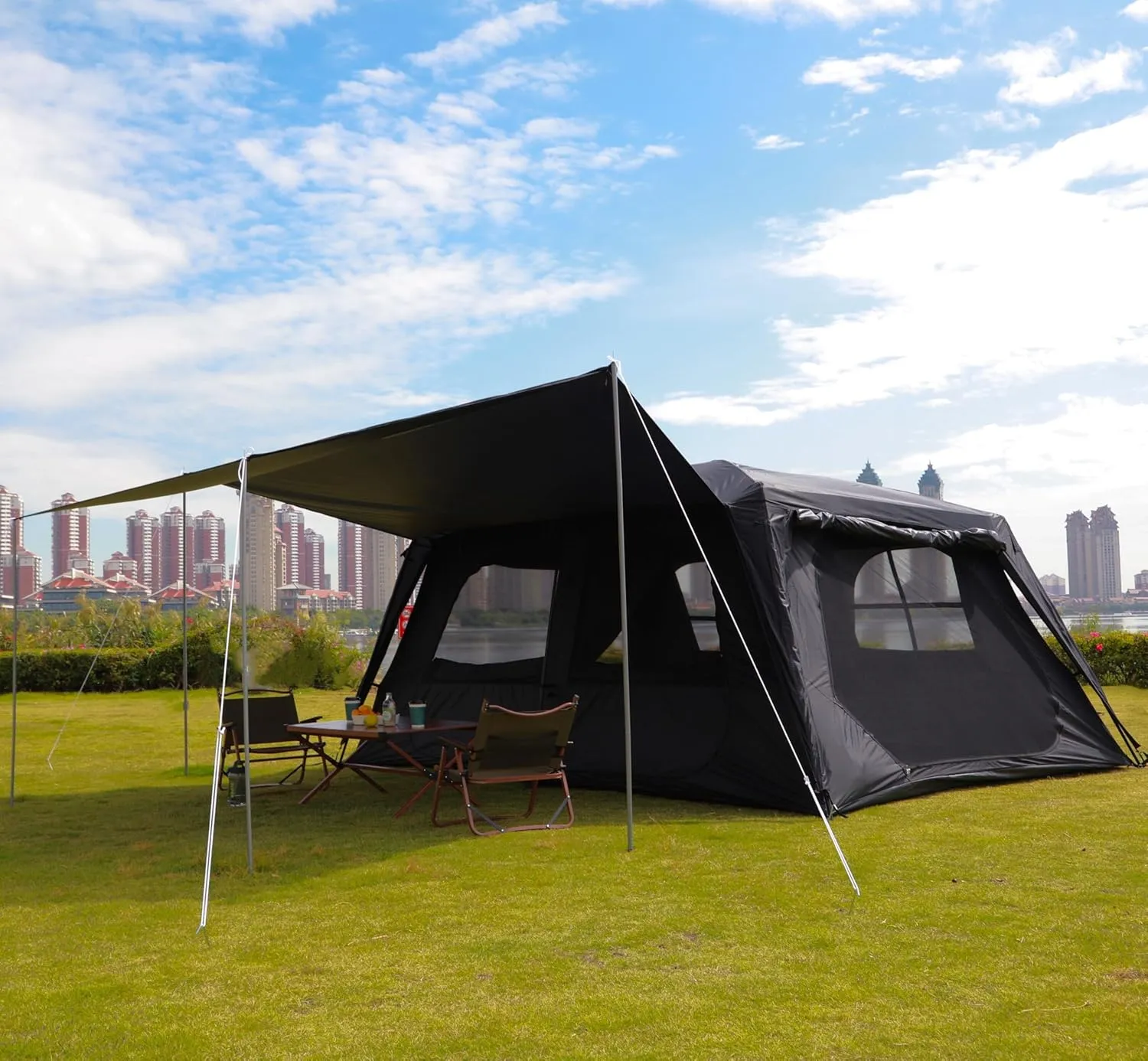 KTT Extra Large Tent 10-12-14 Person(B),Family Cabin Tents,2 Rooms,3 Doors and 3 Windows with Mesh,Straight Wall,Waterproof,Double Layer,Big Tent for Outdoor,Picnic,Camping,Family Gathering