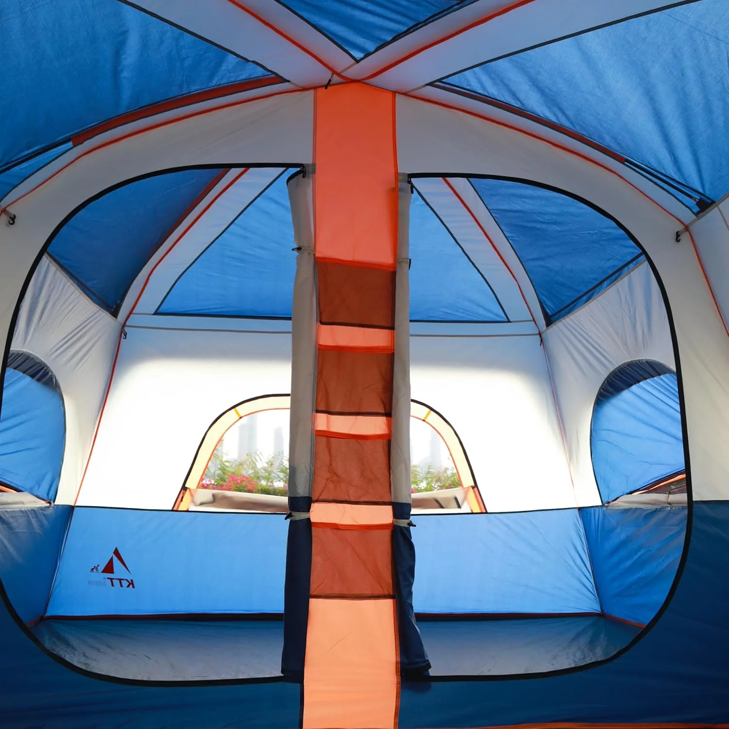 KTT Extra Large Tent 10-12-14 Person(B),Family Cabin Tents,2 Rooms,3 Doors and 3 Windows with Mesh,Straight Wall,Waterproof,Double Layer,Big Tent for Outdoor,Picnic,Camping,Family Gathering