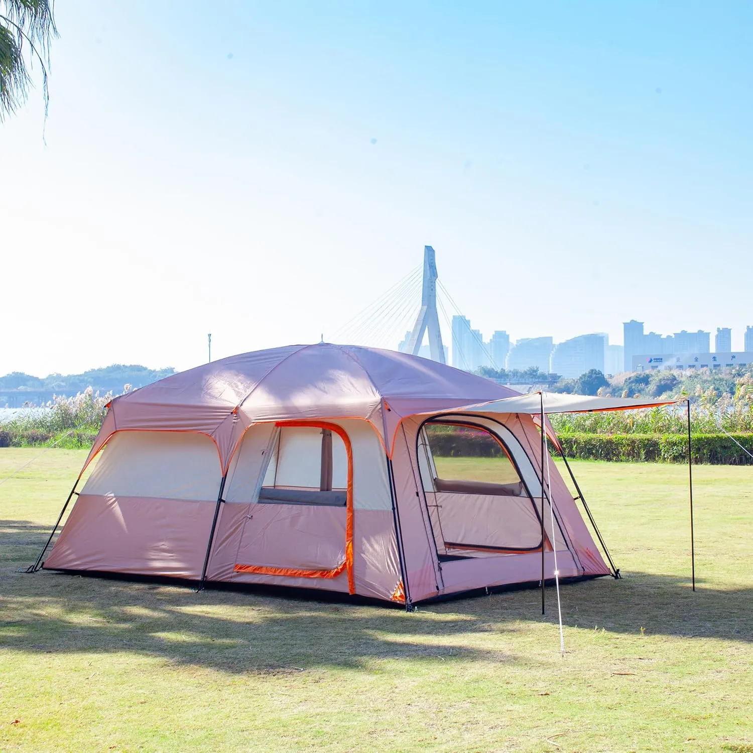 KTT Extra Large Tent 10-12-14 Person(Style-B),Family Cabin Tents,2 Rooms,3 Doors and 3 Windows with Mesh,Straight Wall,Waterproof,Double Layer,Big Tent for Outdoor,Picnic,Camping,Family Gathering