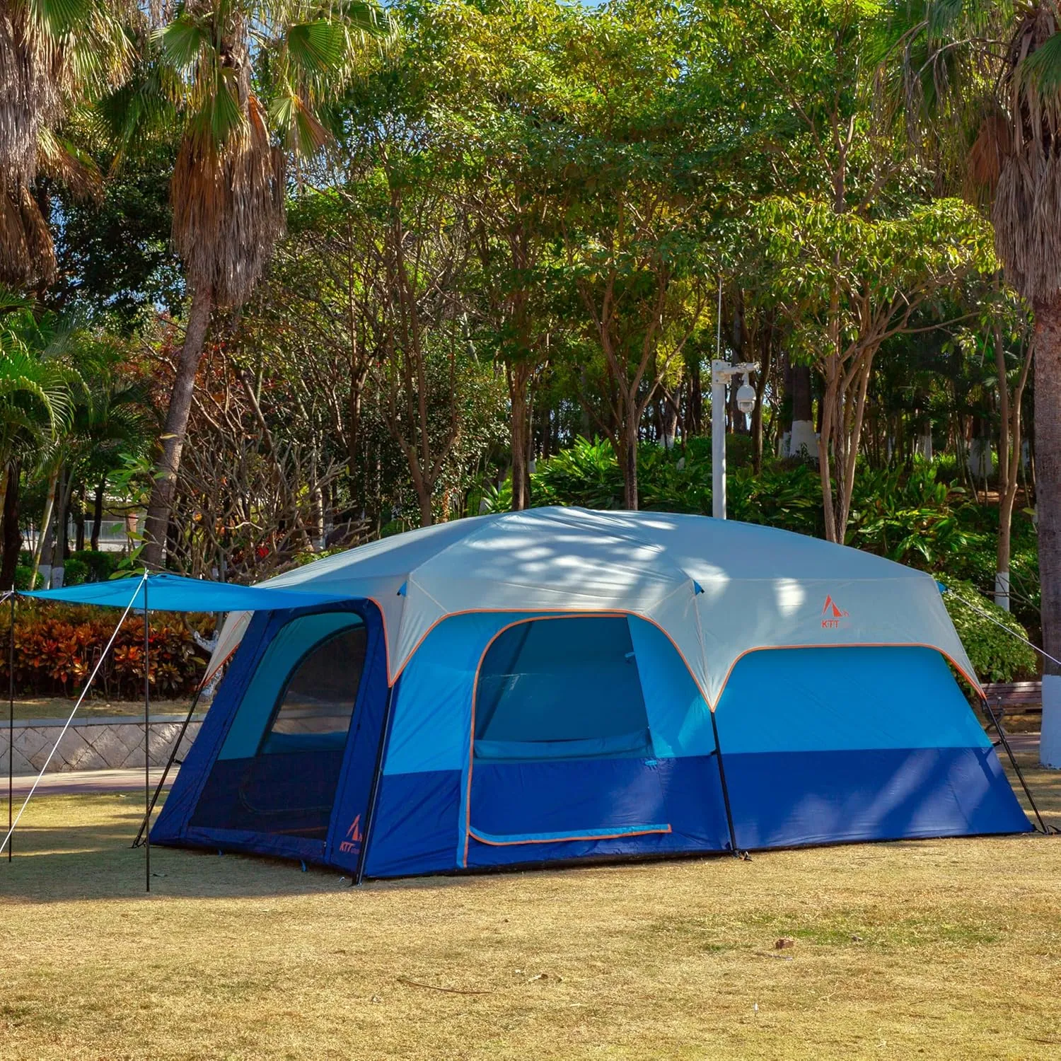 KTT Extra Large Tent 10-12-14 Person(Style-B),Family Cabin Tents,2 Rooms,3 Doors and 3 Windows with Mesh,Straight Wall,Waterproof,Double Layer,Big Tent for Outdoor,Picnic,Camping,Family Gathering