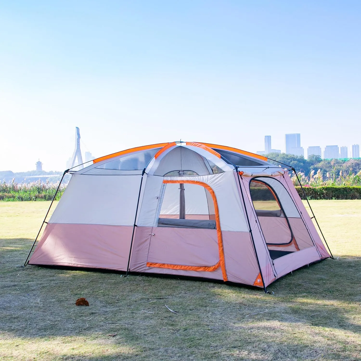 KTT Extra Large Tent 10-12-14 Person(Style-B),Family Cabin Tents,2 Rooms,3 Doors and 3 Windows with Mesh,Straight Wall,Waterproof,Double Layer,Big Tent for Outdoor,Picnic,Camping,Family Gathering