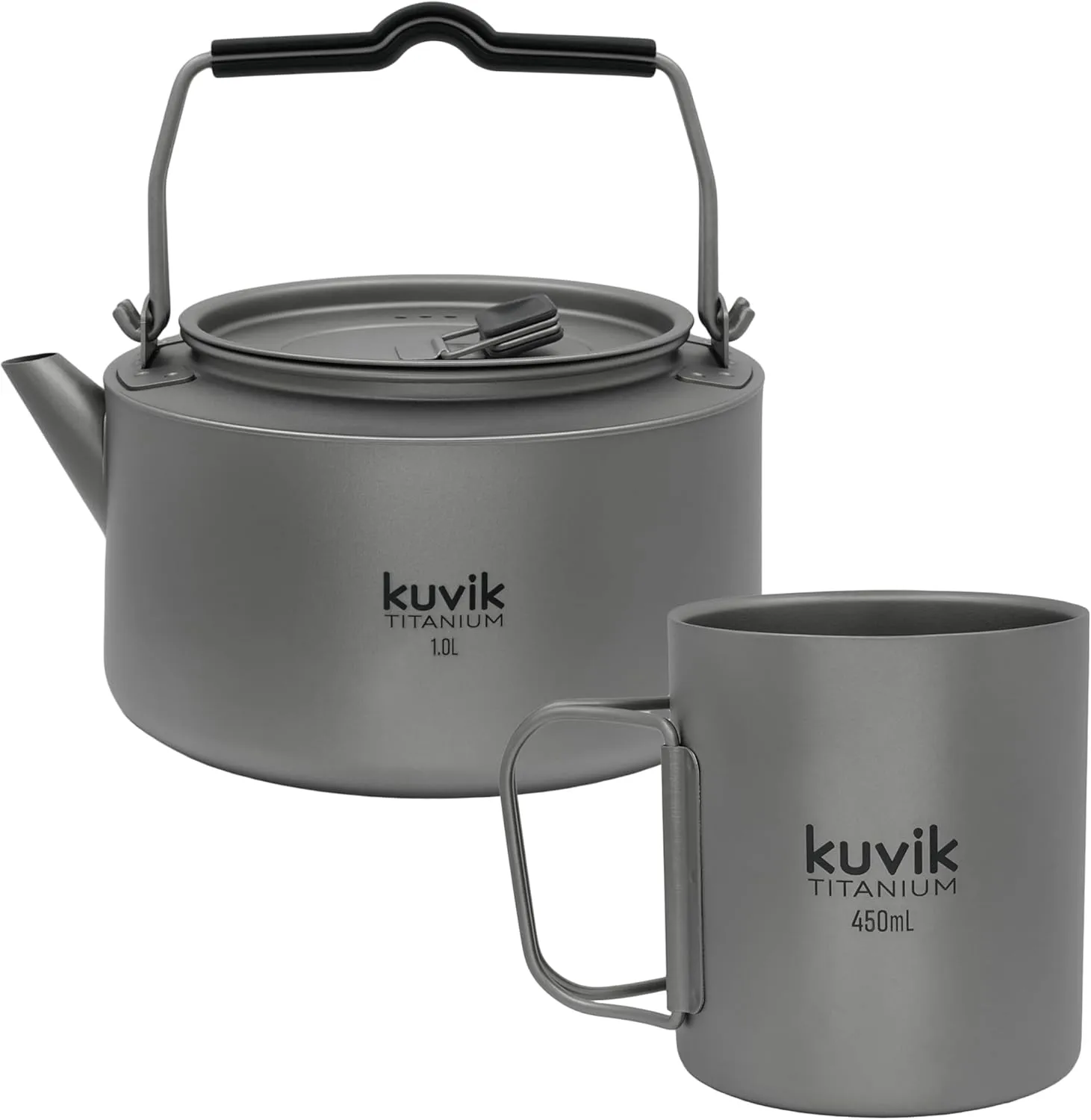 Kuvik 1.0L (33.8 oz) Titanium Kettle & 450ml (xx oz) Titanium Double-Walled Mug Bundle