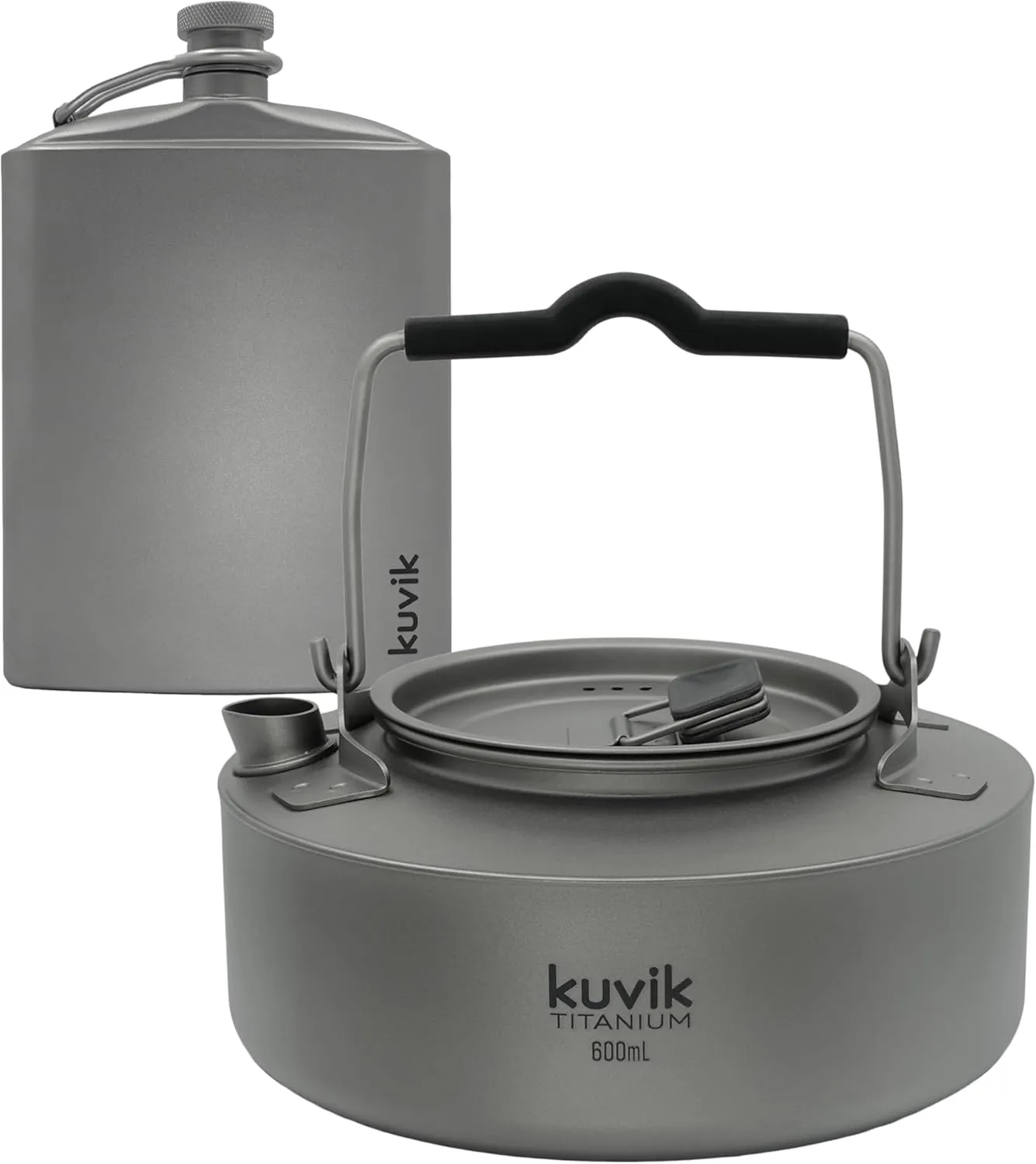 Kuvik 220ml (7.4 oz) Titanium Flask & 600ml (20.3 oz) Titanium Kettle Bundle