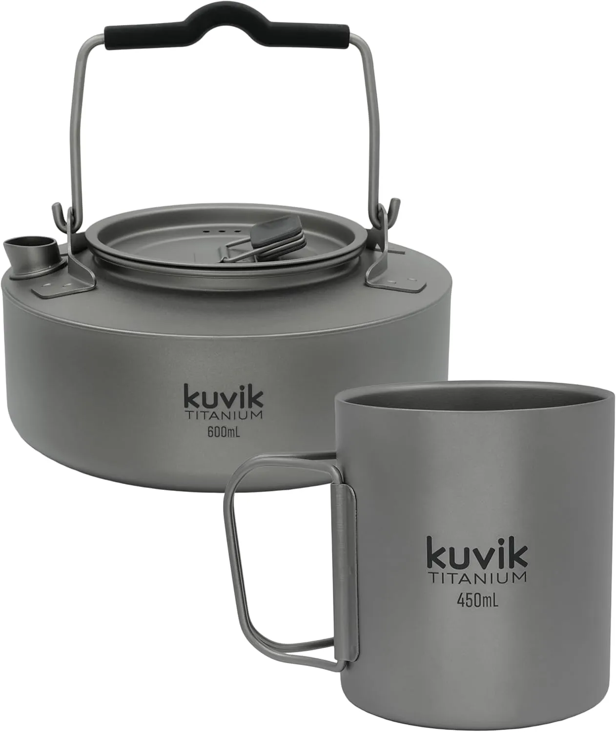 Kuvik 600ml (20.3 oz) Titanium Kettle & 450ml (15.2 oz) Titanium Double-Walled Mug Bundle