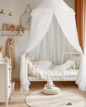 Large Bed Canopy with Star Lights, Double Layer Canopy for Bed, Princess Play Tent for Girls Room, Breathable Canopy Bed Curtain for Children Reading Nook, Machine Washable Canopy, 40''x106'', White