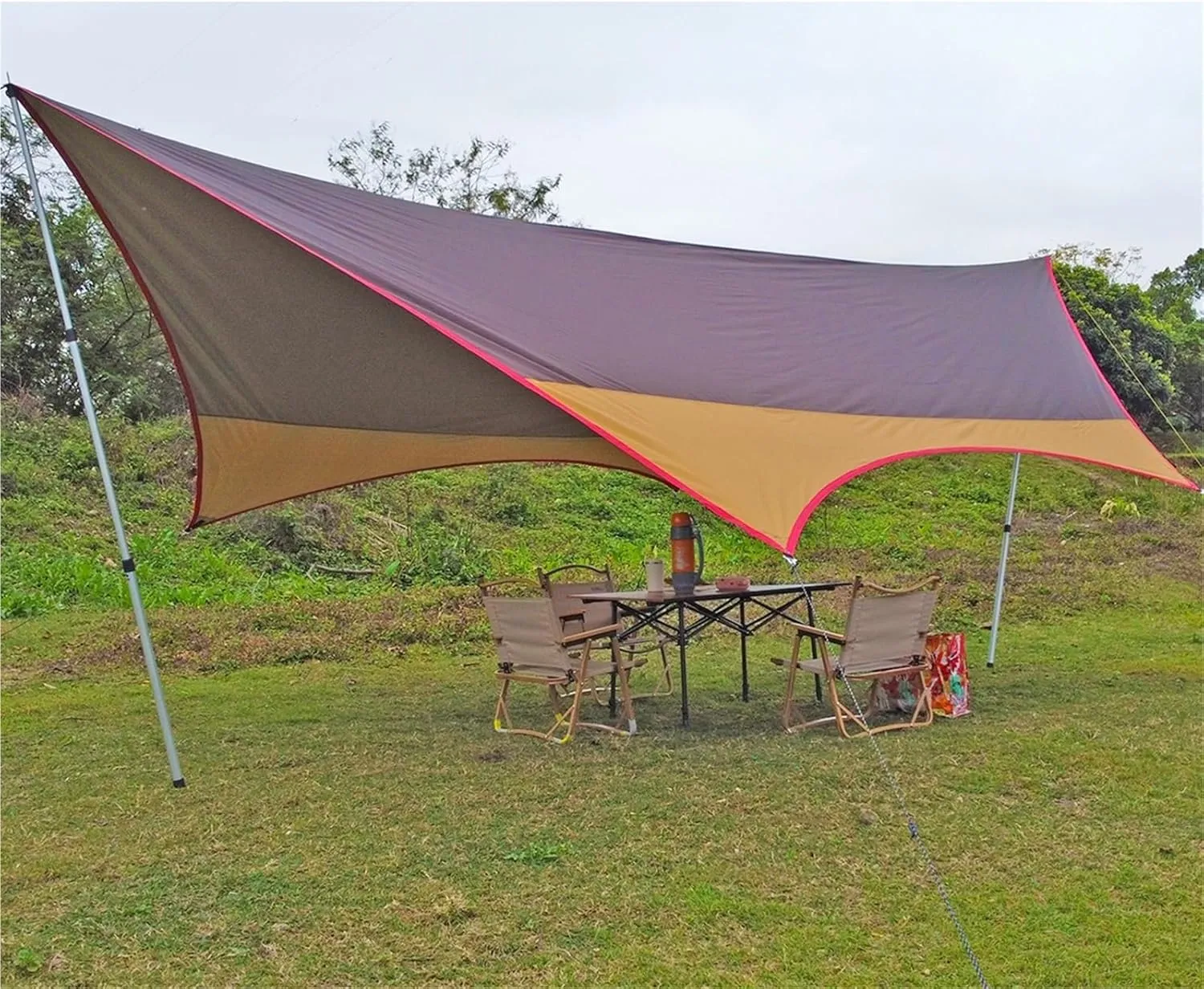 Large Camping Tarp 8-Person Outdoor Camp Sun Shelter Butterfly Shape Tent Tarp 210D Oxford Waterproof Canopy Oversized(Kit A)