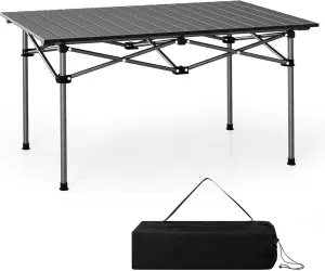 Large Folding Camping Table, Portable Aluminum Roll-up Picnic Backpacking Table with Carry Bag, Lightweight Outdoor Foldable Table for BBQ Travel Party Beach, 4-6 Person ( Color : Black , Size : 38"x2