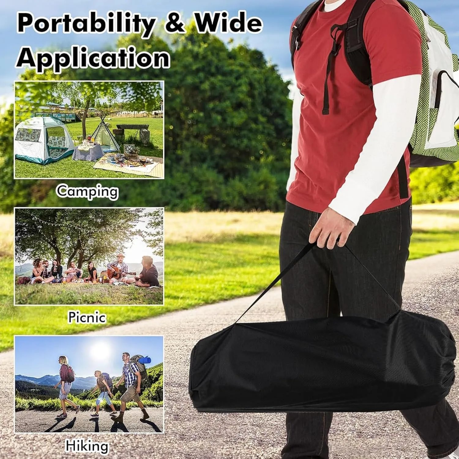 Large Folding Camping Table, Portable Aluminum Roll-up Picnic Backpacking Table with Carry Bag, Lightweight Outdoor Foldable Table for BBQ Travel Party Beach, 4-6 Person, Yellow