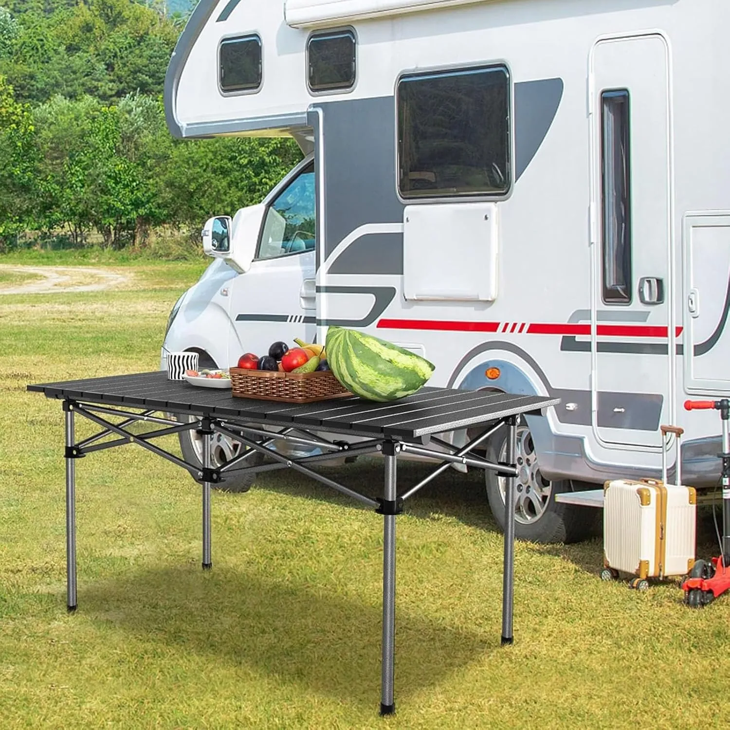 Large Folding Camping Table, Portable Aluminum Roll-up Picnic Backpacking Table with Carry Bag, Lightweight Outdoor Foldable Table for BBQ Travel Party Beach, 4-6 Person, Yellow