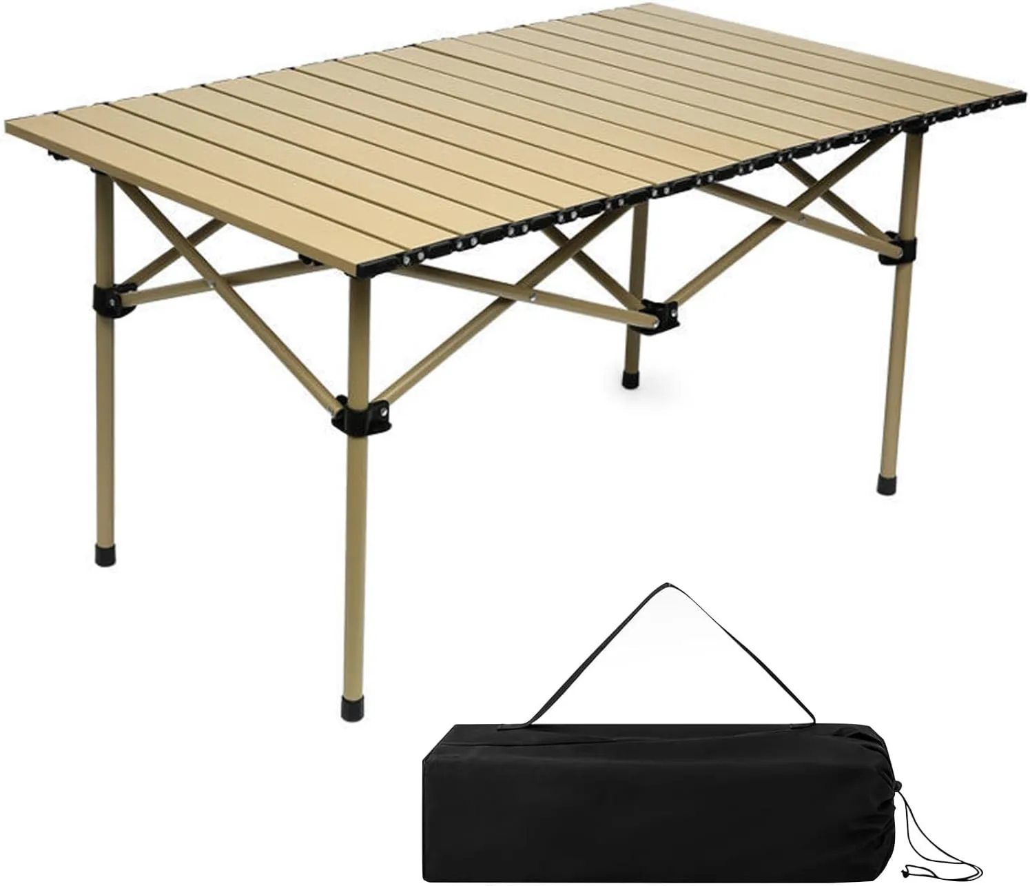 Large Folding Camping Table, Portable Aluminum Roll-up Picnic Backpacking Table with Carry Bag, Lightweight Outdoor Foldable Table for BBQ Travel Party Beach, 4-6 Person, Yellow