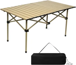 Large Folding Camping Table, Portable Aluminum Roll-up Picnic Backpacking Table with Carry Bag, Lightweight Outdoor Foldable Table for BBQ Travel Party Beach, 4-6 Person, Yellow