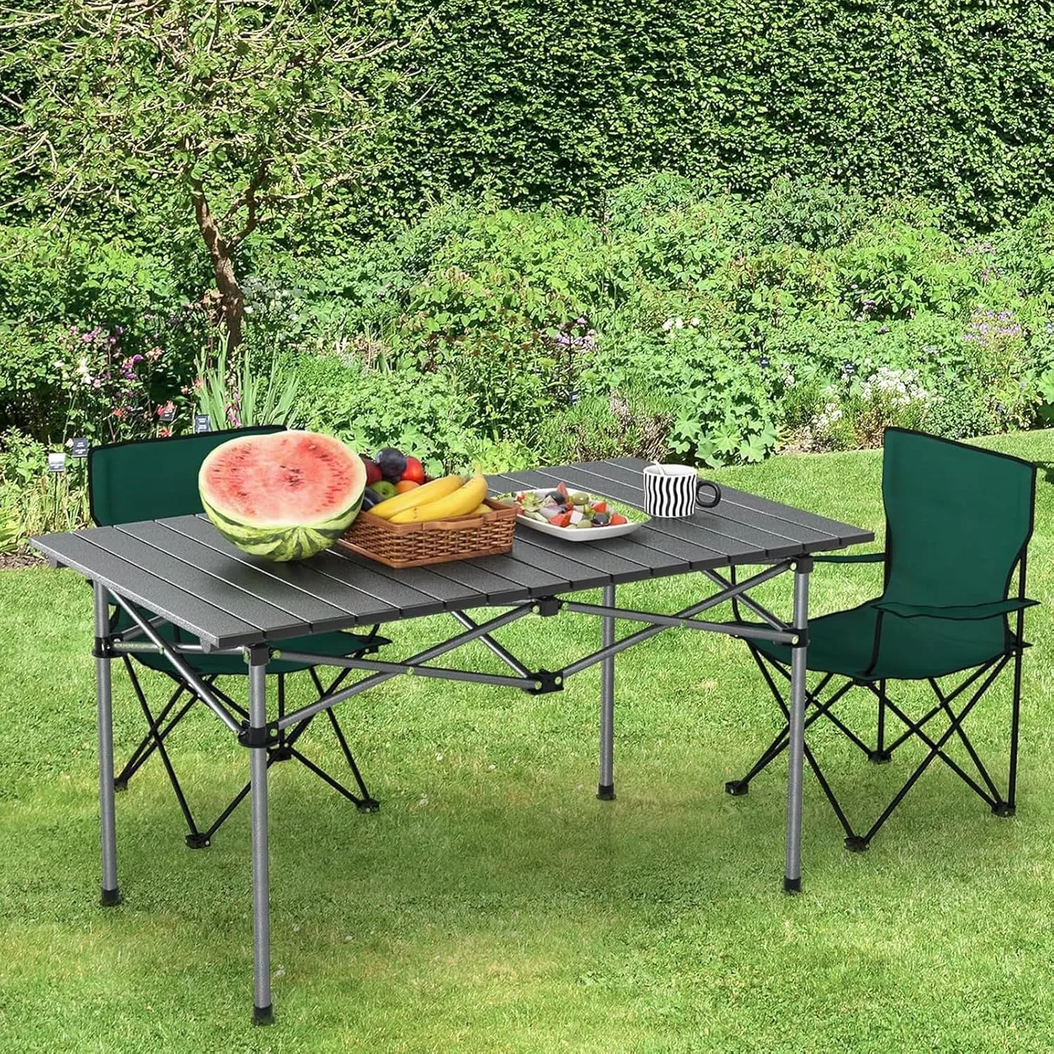 Large Folding Camping Table, Portable Aluminum Roll-up Picnic Backpacking Table with Carry Bag, Lightweight Outdoor Foldable Table for BBQ Travel Party Beach, 4-6 Person, Yellow