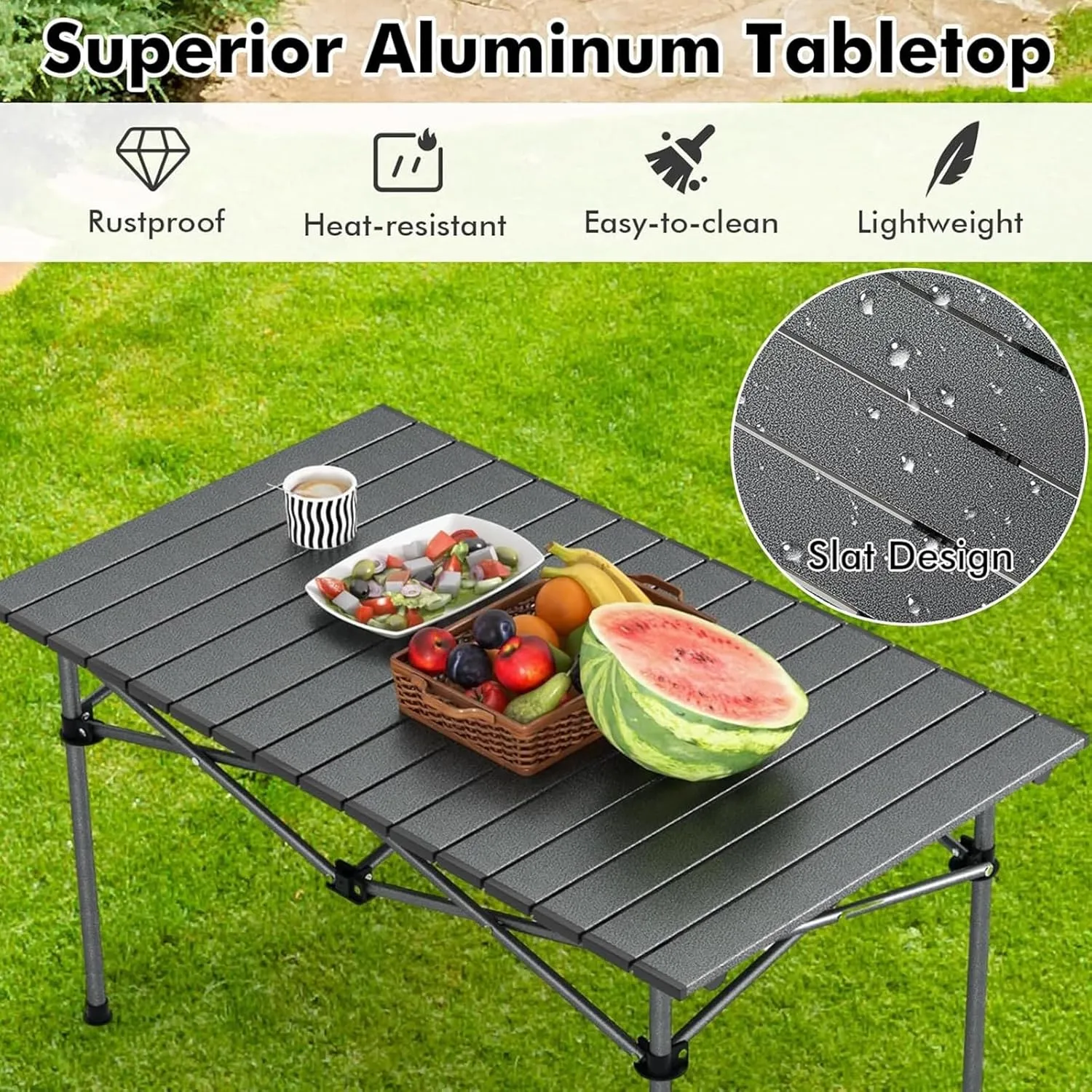 Large Folding Camping Table, Portable Aluminum Roll-up Picnic Backpacking Table with Carry Bag, Lightweight Outdoor Foldable Table for BBQ Travel Party Beach, 4-6 Person, Yellow