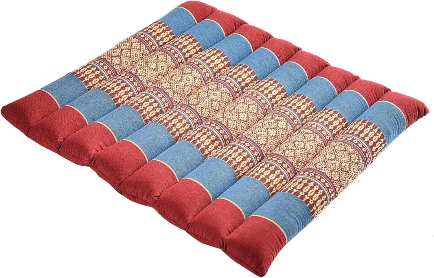 Large Rollable Cushion - Burgundy/Blue - Organic Kapok Filling, use Rolled or Flat for Yoga and Meditation, Lightweight, Great car or seat Cushion