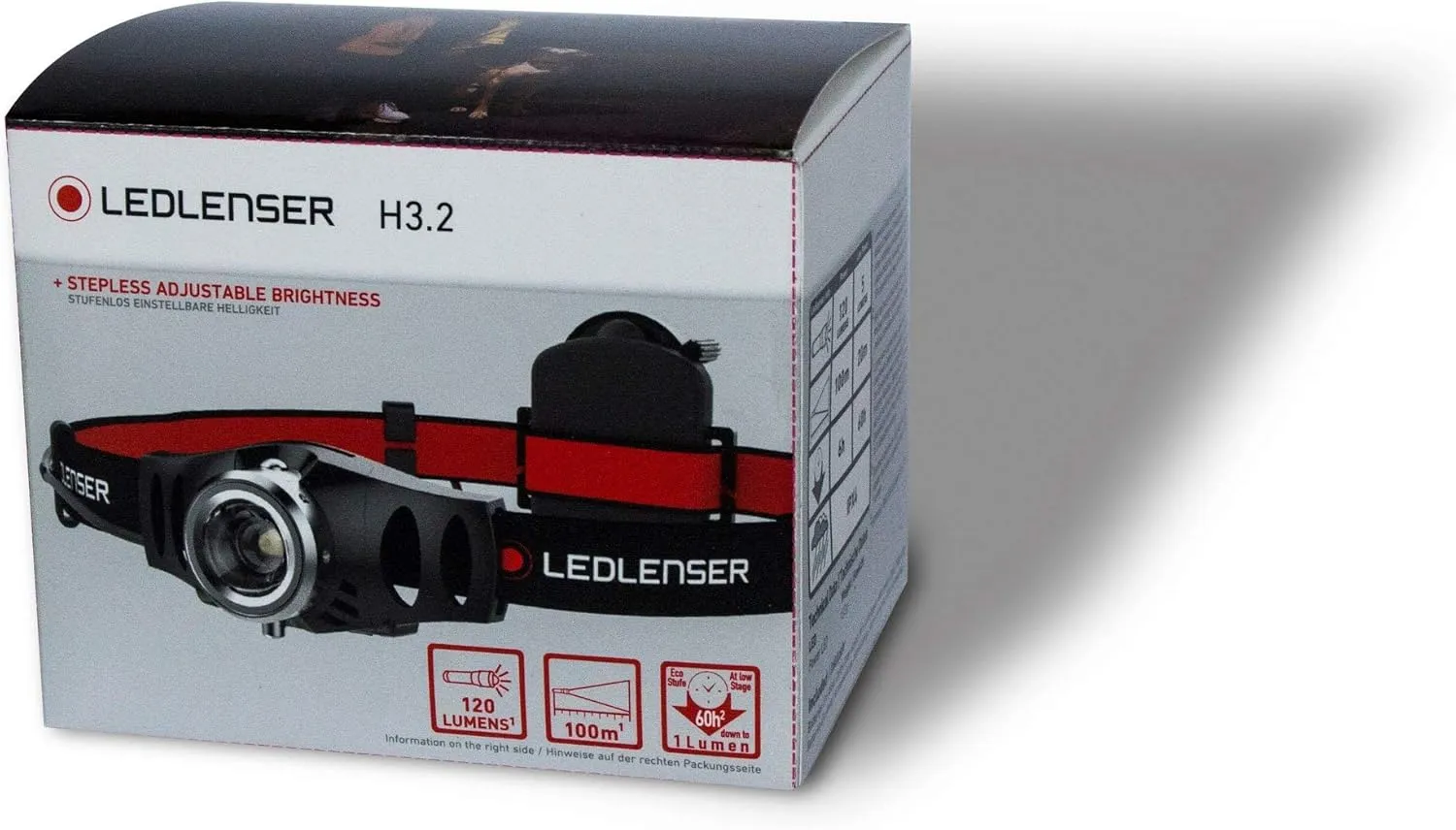 Ledlenser H3.2 Headlamp LED, focusable, slewable, 120 lumens, dimmable, long distance beam 100 m, 3xAAA battery powered, incl. batteries, Headlamp