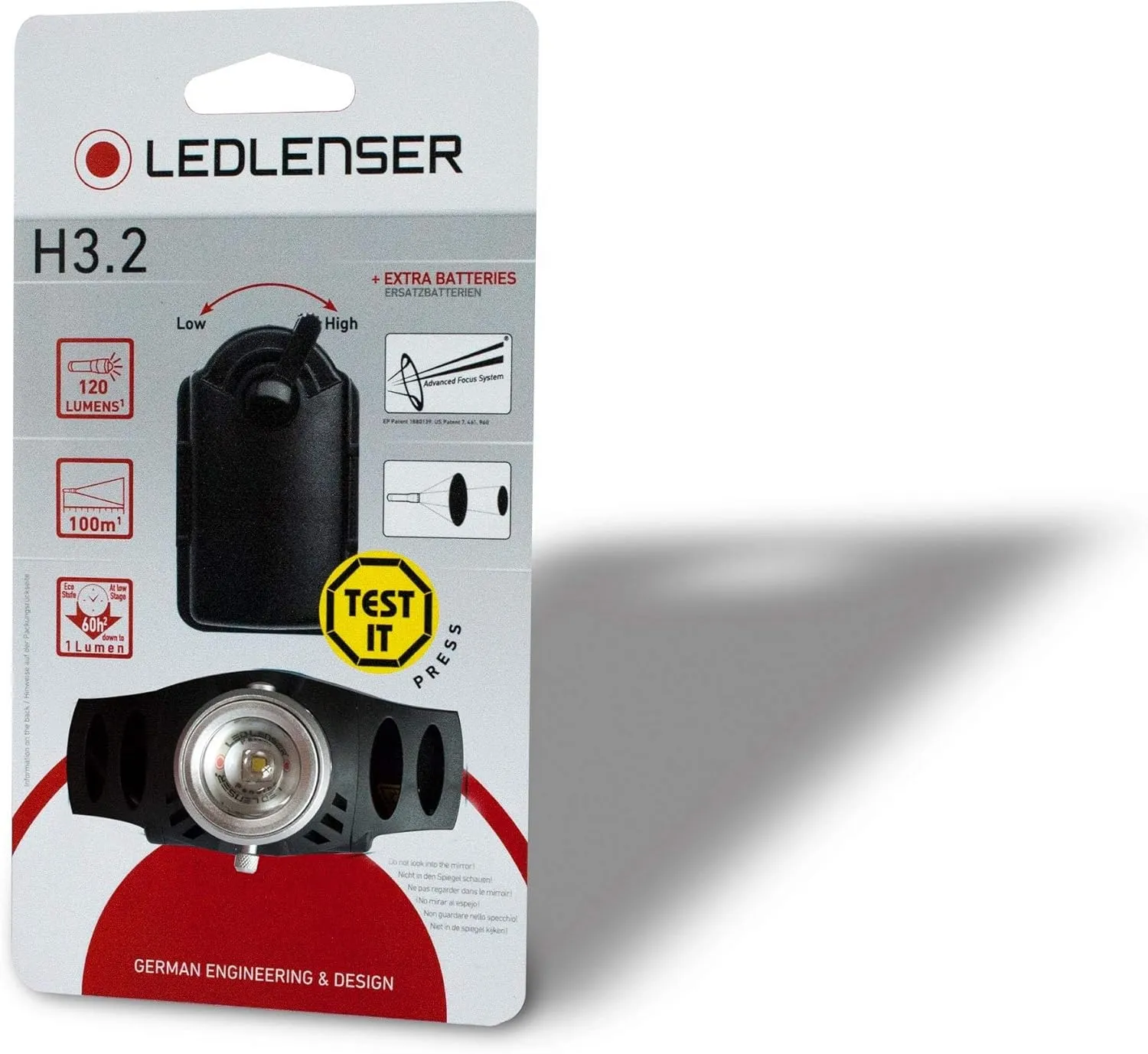 Ledlenser H3.2 Headlamp LED, focusable, slewable, 120 lumens, dimmable, long distance beam 100 m, 3xAAA battery powered, incl. batteries, Headlamp