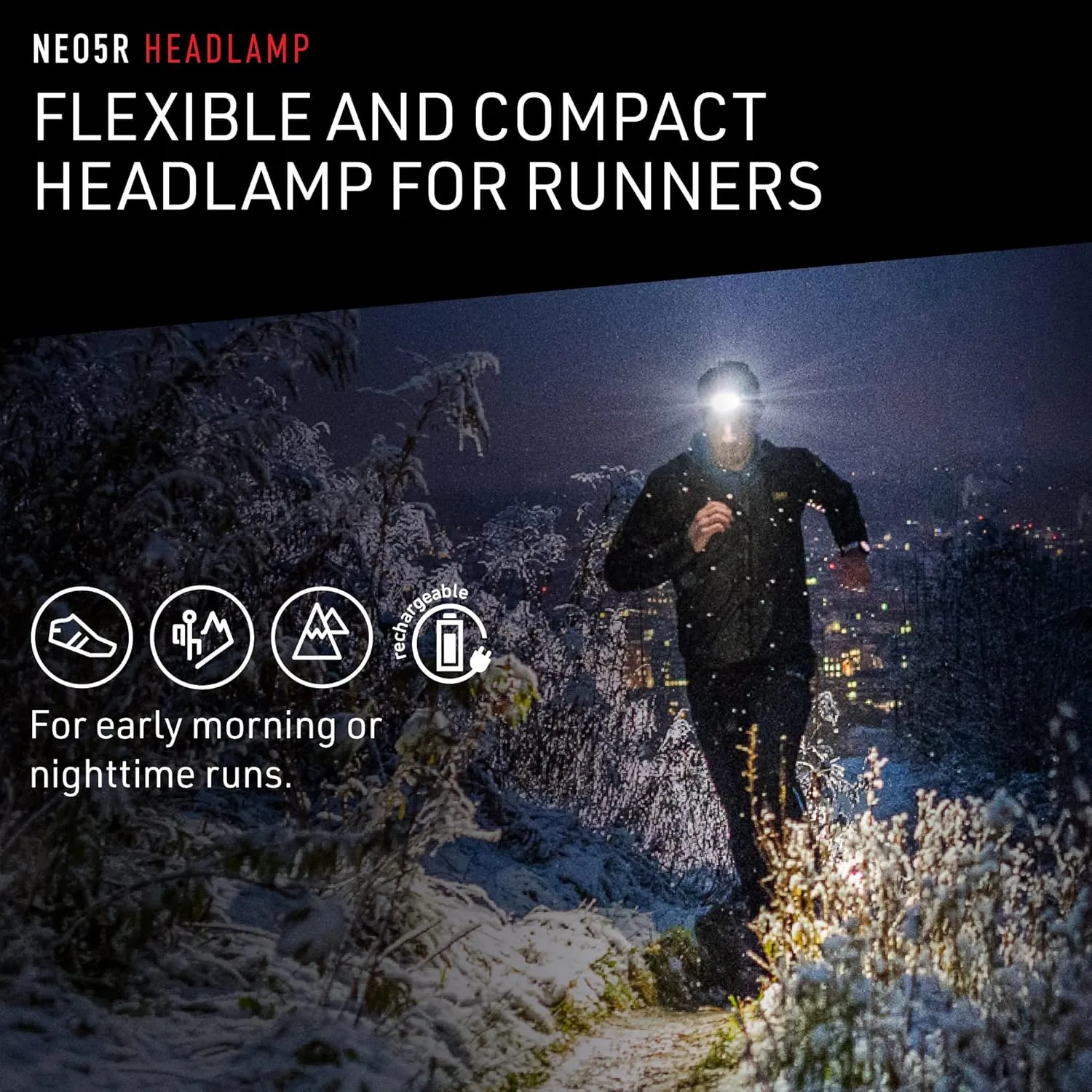 Ledlenser NEO5R LED headlamp Jogging, 600 lumens, Running lamp, Rechargeable, red Rear Light, Reflective Headband, Chest Strap, lamp Head swivelling (Black)