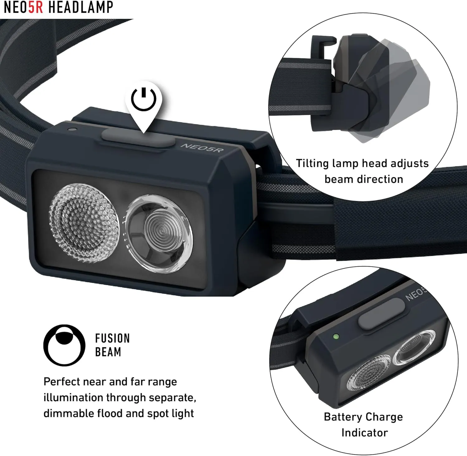 Ledlenser NEO5R LED headlamp Jogging, 600 lumens, Running lamp, Rechargeable, red Rear Light, Reflective Headband, Chest Strap, lamp Head swivelling (Black)