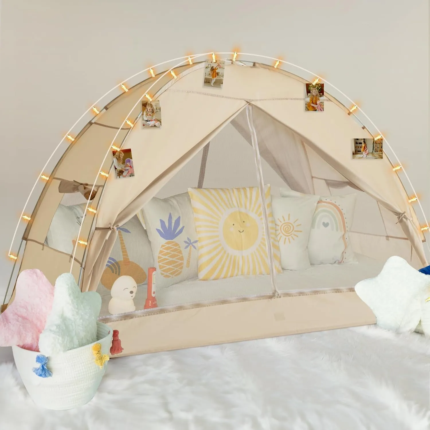 LEEDOR Bed Canopy for Kids/Adults,Mosquito Net & Privacy Tent 2-in-1 Bed Tent,Air Ventilation Mesh & Blackout Cloth Double Design Dream Tent,Indoor Safety Bed Tent for Girls/Boys Full & String Lights