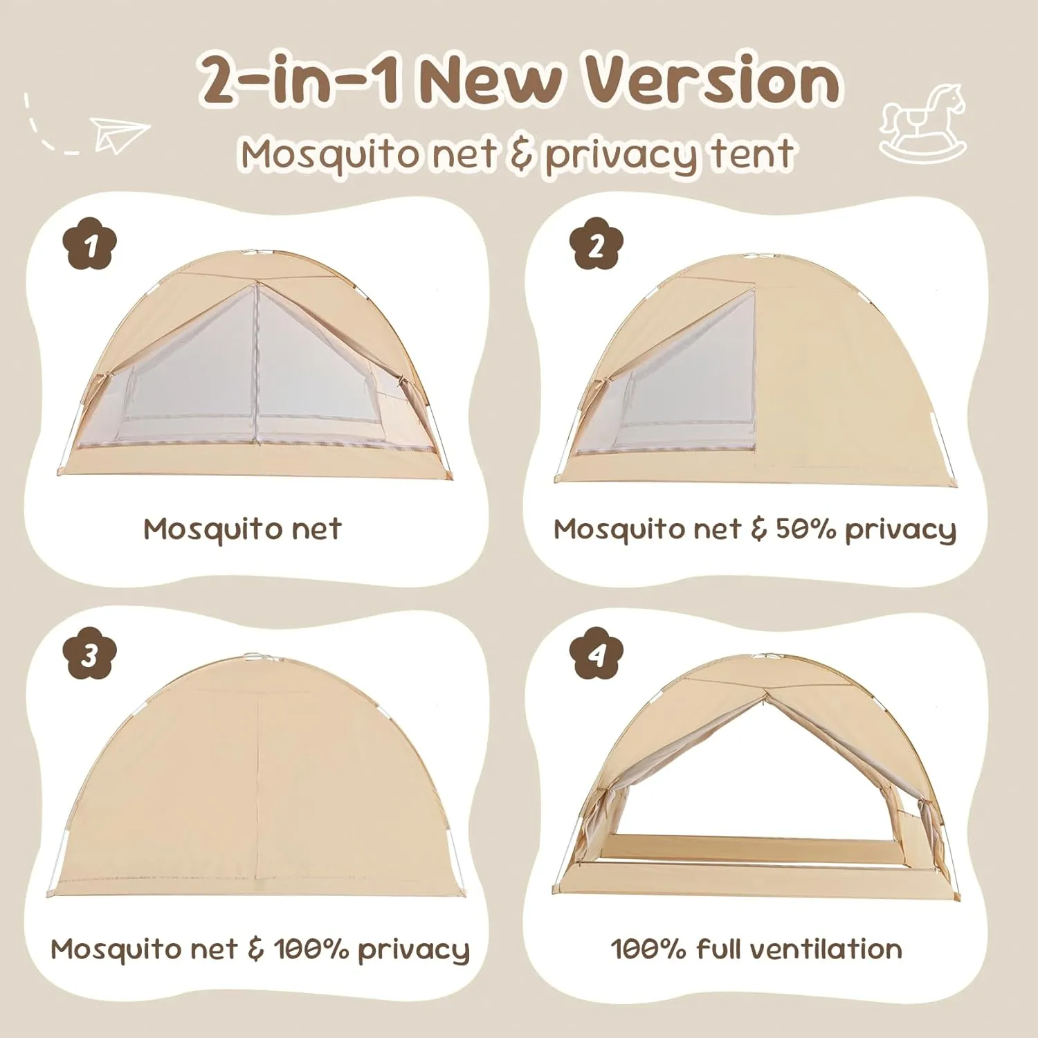 LEEDOR Bed Canopy for Kids/Adults,Mosquito Net & Privacy Tent 2-in-1 Bed Tent,Air Ventilation Mesh & Blackout Cloth Double Design Dream Tent,Indoor Safety Bed Tent for Girls/Boys Full & String Lights