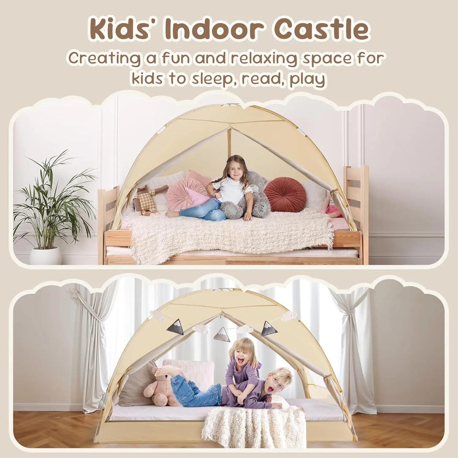 LEEDOR Bed Canopy for Kids/Adults,Mosquito Net & Privacy Tent 2-in-1 Bed Tent,Air Ventilation Mesh & Blackout Cloth Double Design Dream Tent,Indoor Safety Bed Tent for Girls/Boys Full & String Lights
