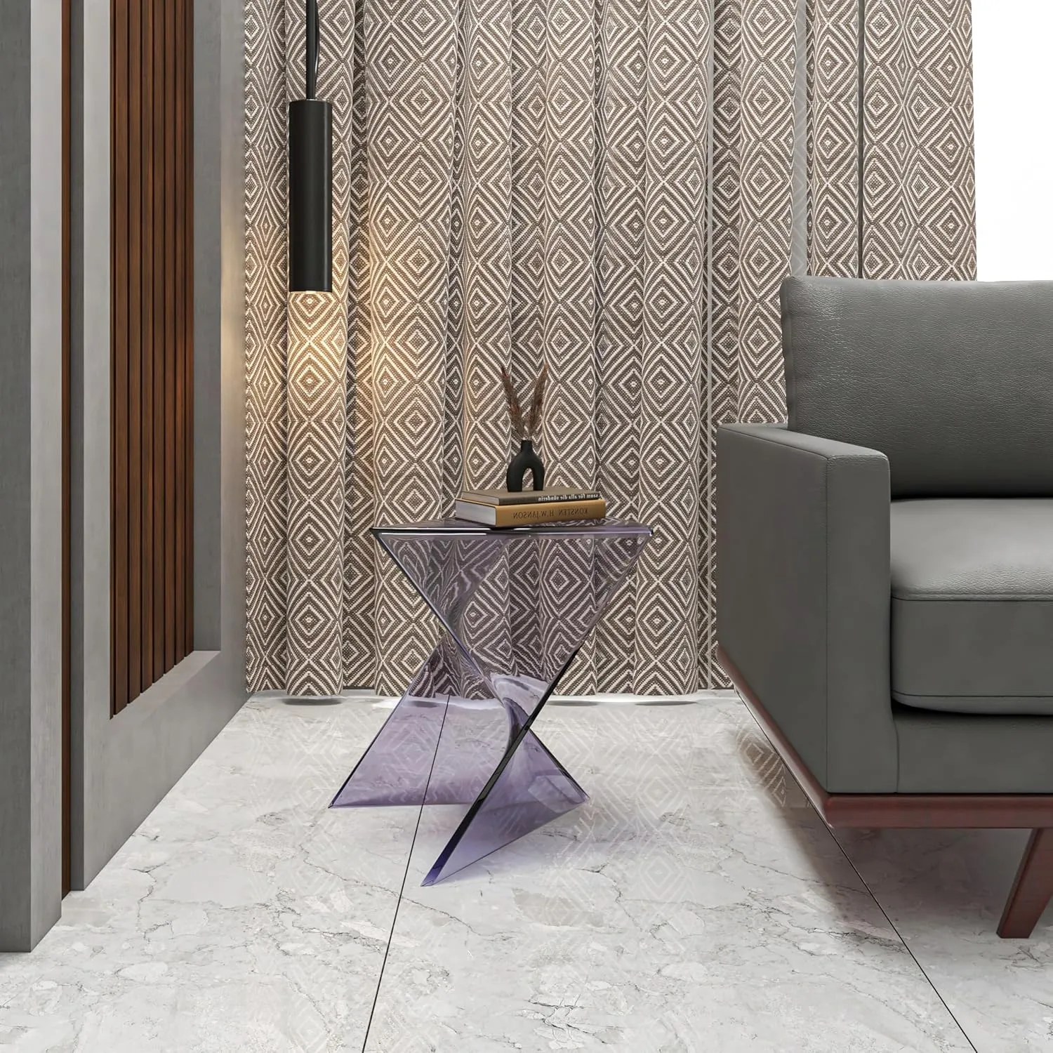 LeisureMod 15.75" Clear Stackable Plastic Side Table - Weather-Resistant Triangular Accent Table for Living Room, Patio, or Backyard