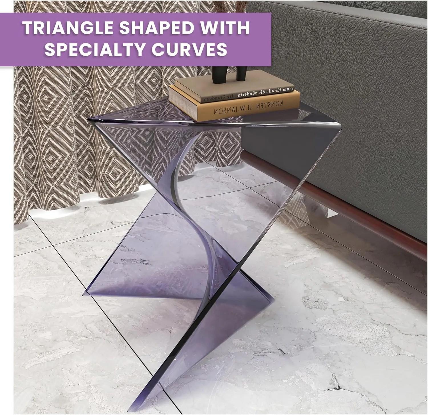 LeisureMod 15.75" Clear Stackable Plastic Side Table - Weather-Resistant Triangular Accent Table for Living Room, Patio, or Backyard