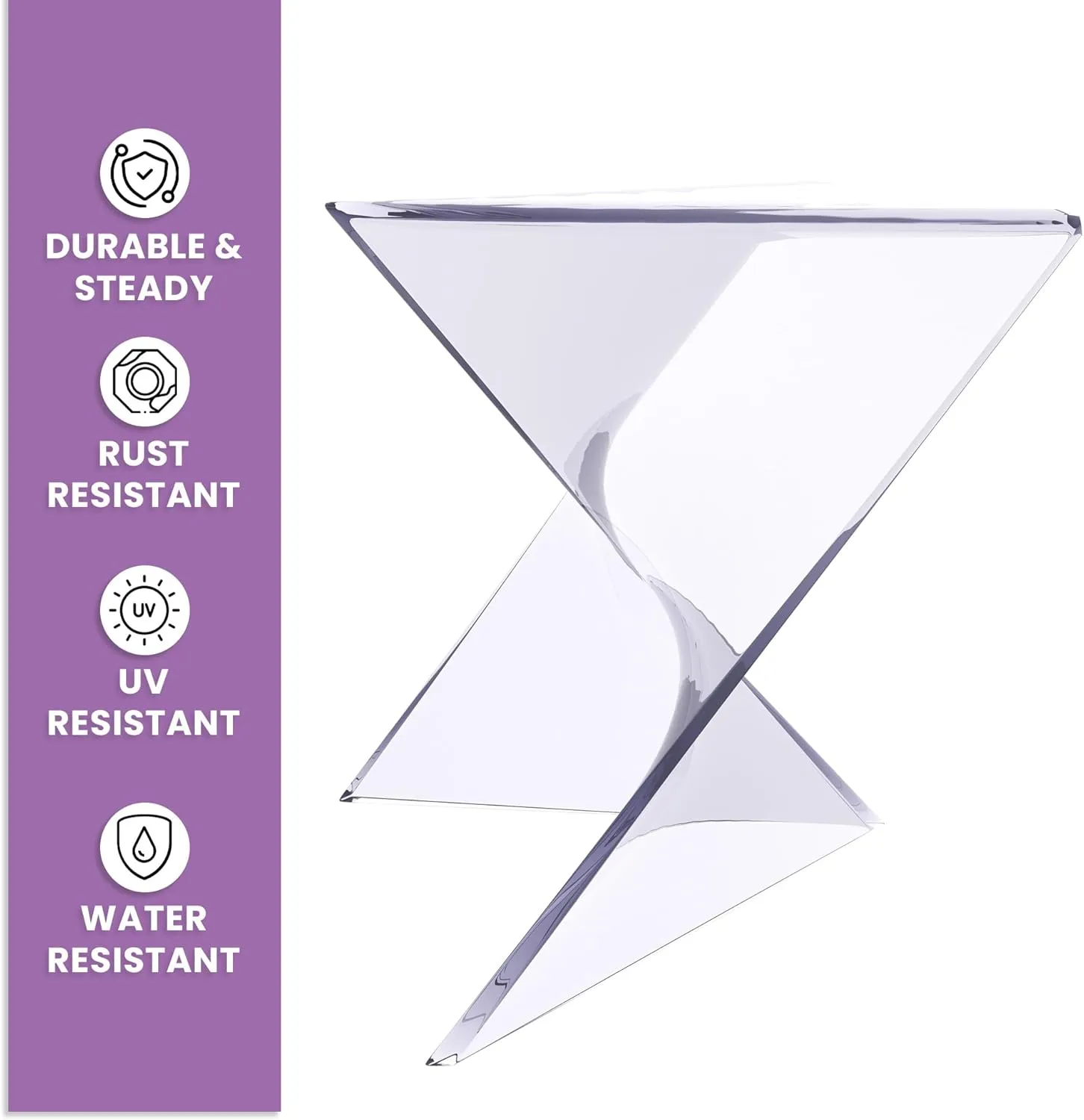 LeisureMod 15.75" Clear Stackable Plastic Side Table - Weather-Resistant Triangular Accent Table for Living Room, Patio, or Backyard