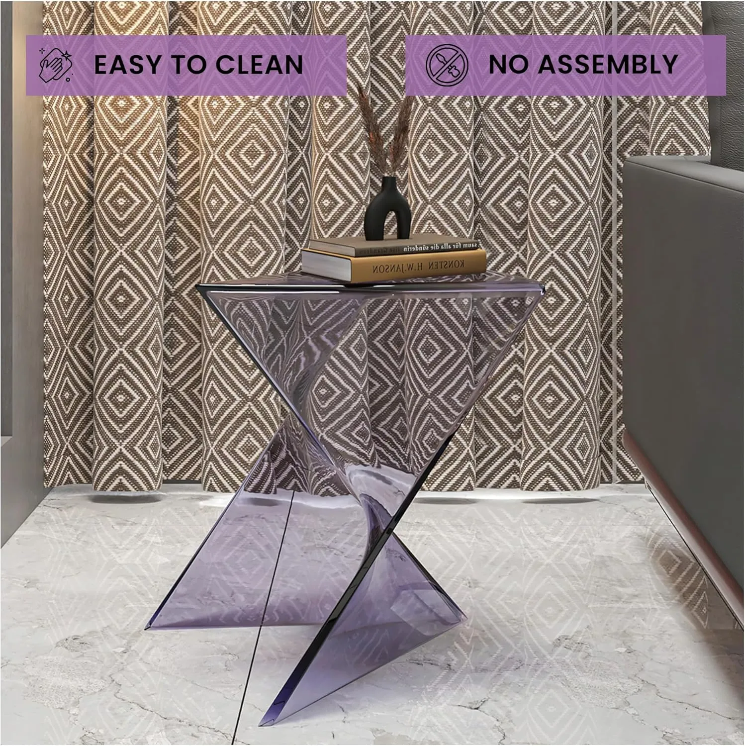 LeisureMod 15.75" Clear Stackable Plastic Side Table - Weather-Resistant Triangular Accent Table for Living Room, Patio, or Backyard
