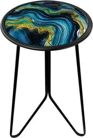 LIFFY Patio Side Tables,12" Indoor Outdoor Metal Side Table with Glass Tabletop,Round Decorative Plant Stand & Accent Table for Garden, Yard, Balcony, Backyard, Porch